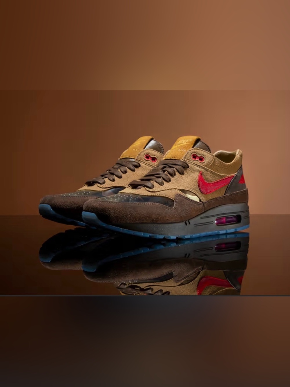 Nike Men's Brown Suede Sneakers with Red Swoosh and Tan Accents